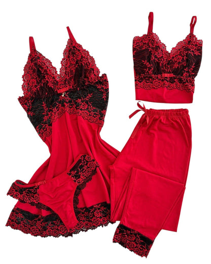CONJUNTO CAMISOLA E PIJAMA VERMELHO/PRETO