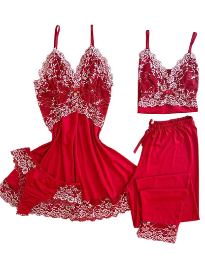 CONJUNTO CAMISOLA E PIJAMA VERMELHO/BRANCO