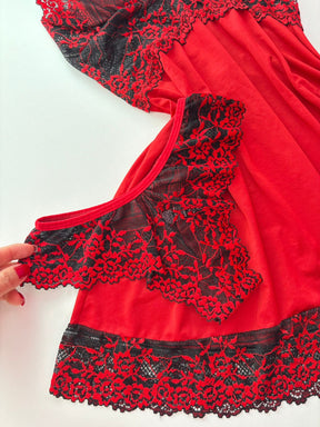 CAMISOLA LUXO E CONJUNTO DE LINGERIE VERMELHO/PRETO