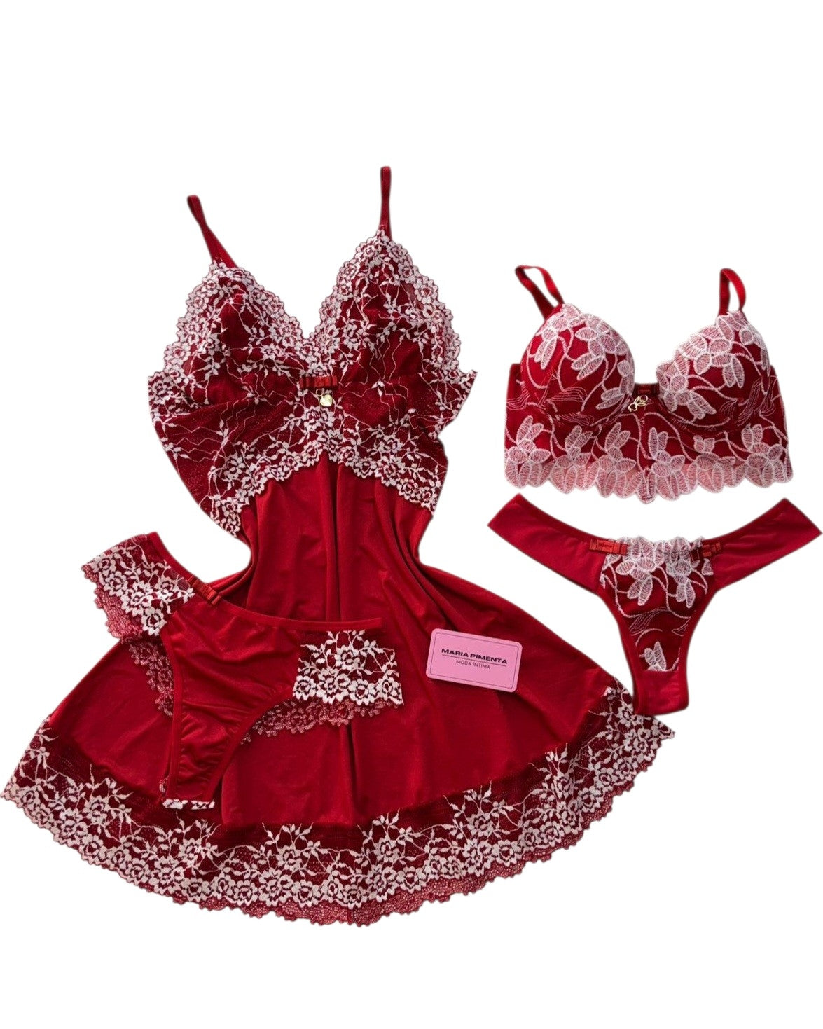 CAMISOLA E CONJUNTO DE LINGERIE CROPED VERMELHO/BRANCO