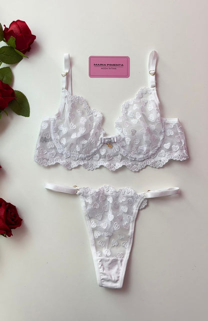 CONJUNTO LOVE CAMISOLA E LINGERIE BRANCO