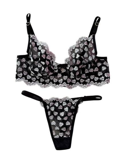 KIT CAMISOLA LUXO PRETO E CONJUNTO DE LINGERIE EM TULE PRETO