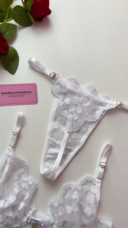 CONJUNTO LOVE CAMISOLA E LINGERIE BRANCO
