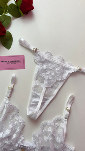 CONJUNTO LOVE CAMISOLA E LINGERIE BRANCO