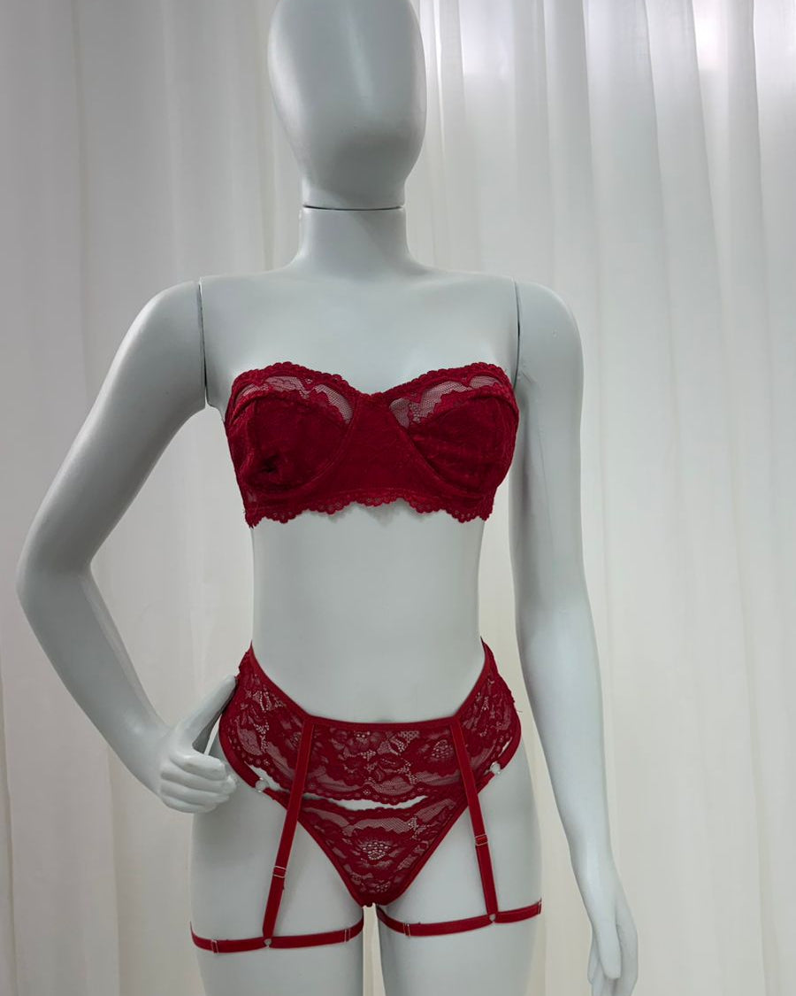 CAMISOLA VERMELHO/BRANCO E CONJUNTO DE LINGERIE JASMINE VERMELHO