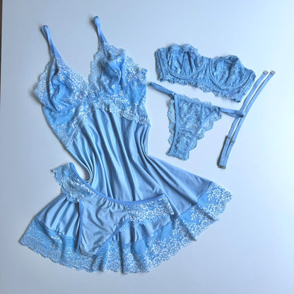 CAMISOLA AZUL/BRANCO E CONJUNTO JASMINE AZUL