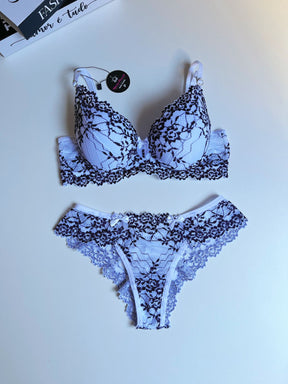 CONJUNTO RENDA BICOLOR BRANCO/PRETO