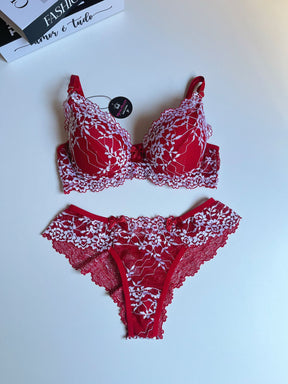 CONJUNTO RENDA BICOLOR VERMELHO/BRANCO