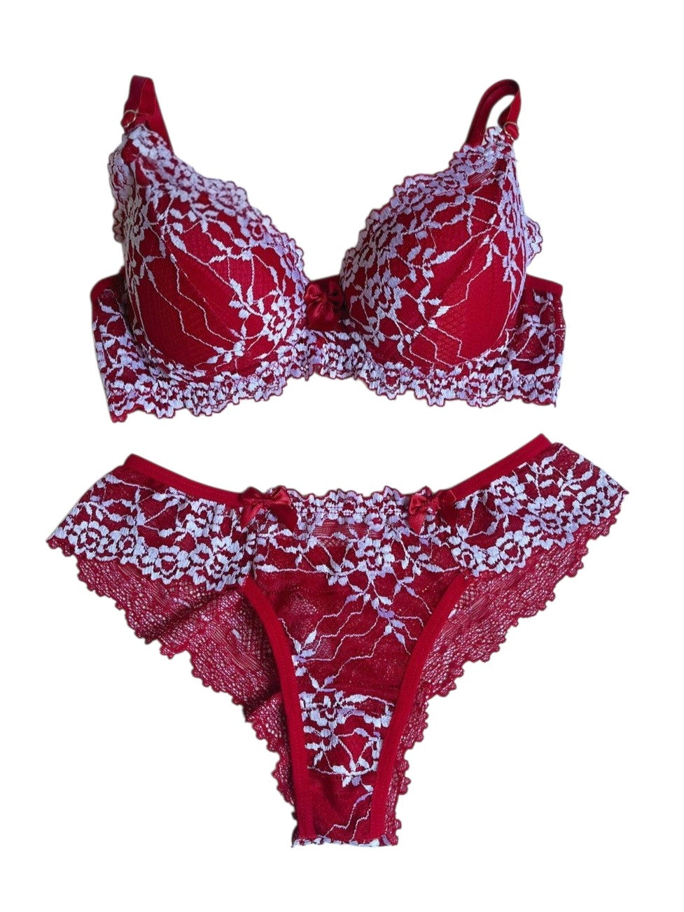 CONJUNTO RENDA BICOLOR VERMELHO/BRANCO
