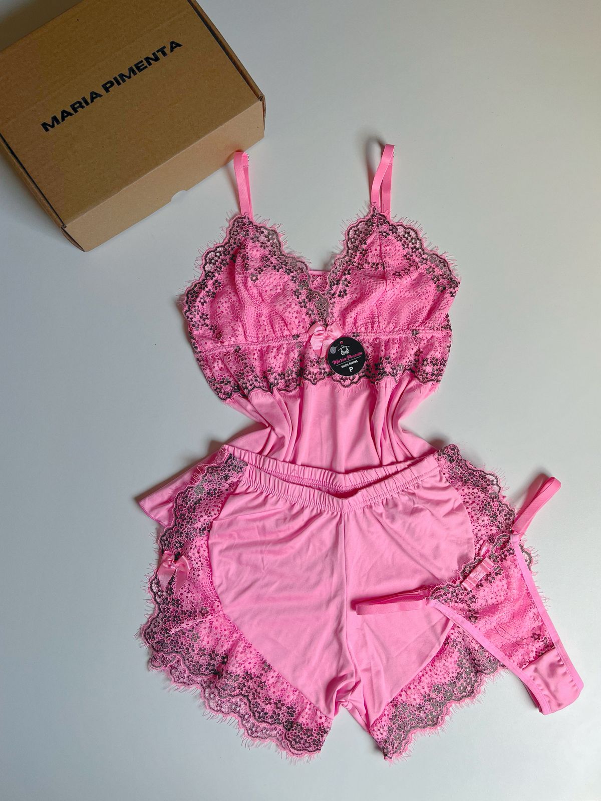 BABY DOLL COM CALCINHA FIO ROSA/PRETO