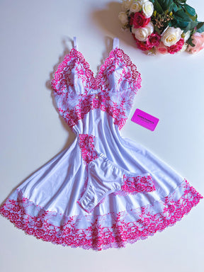 CAMISOLA COM CALCINHA BRANCA/ROSA