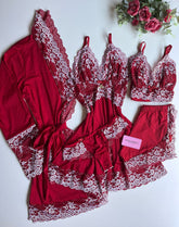 CONJUNTO ESPECIAL ROBE, CAMISOLA E BABY DOLL VERMELHO/BRANCO