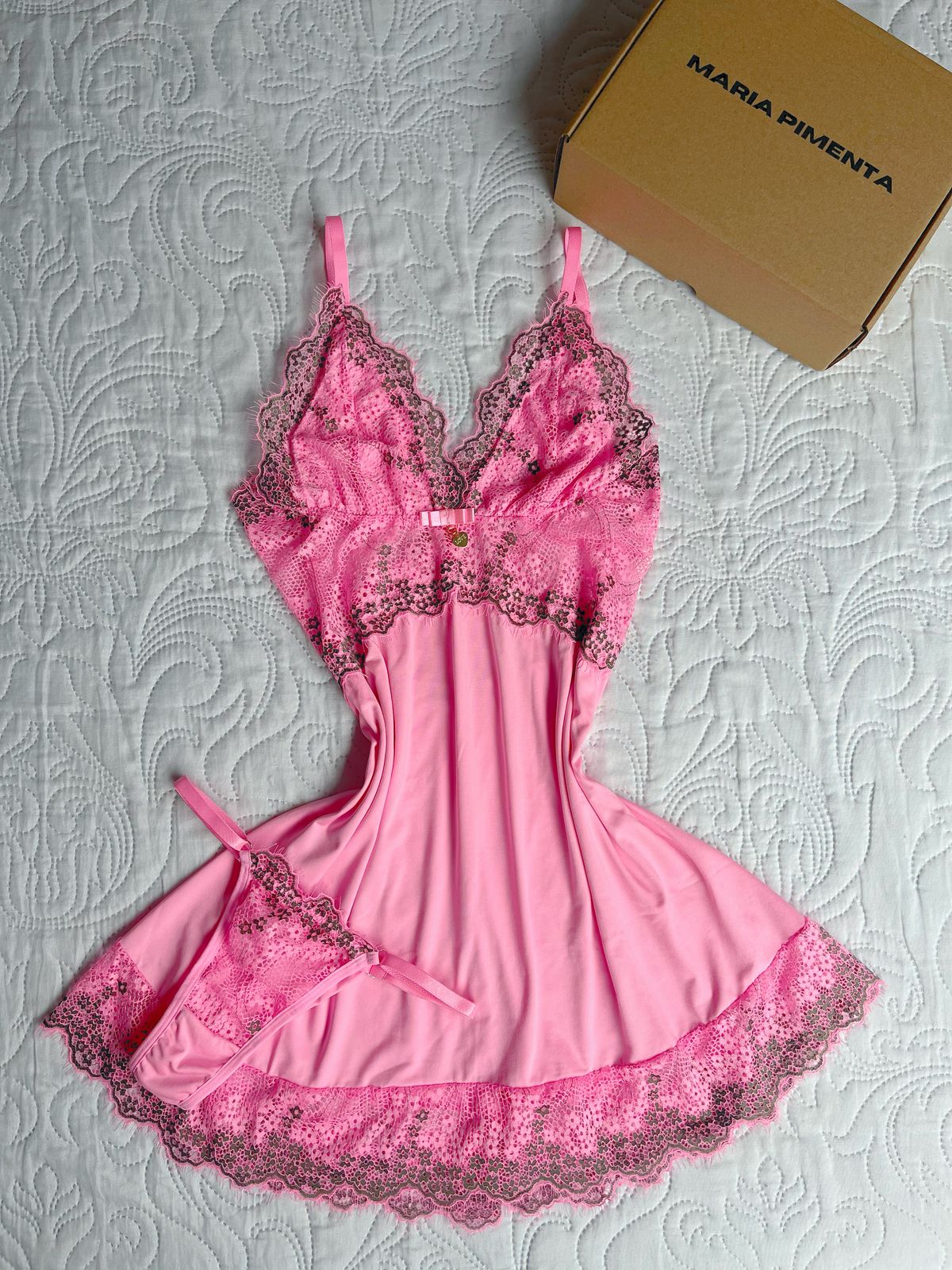 CAMISOLA COM CALCINHA FIO ROSA/PRETO