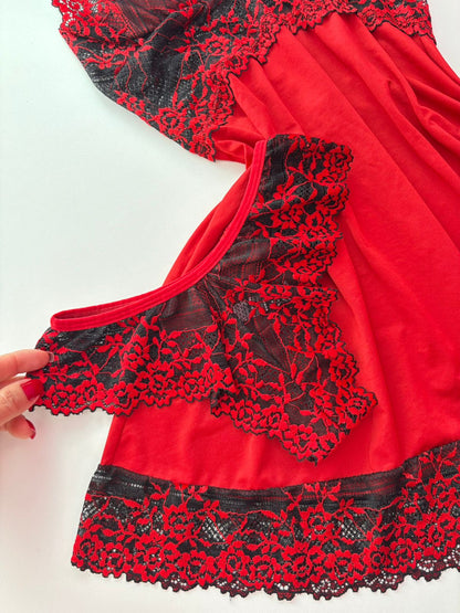 CONJUNTO ROBE CAMISOLA E CALCINHA VERMELHO/PRETO
