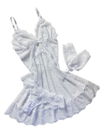 CAMISOLA CORAÇÕES EM TULE BRANCO