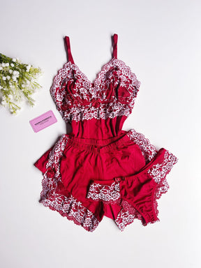 BABY DOLL COM CALCINHA VERMELHO/BRANCO