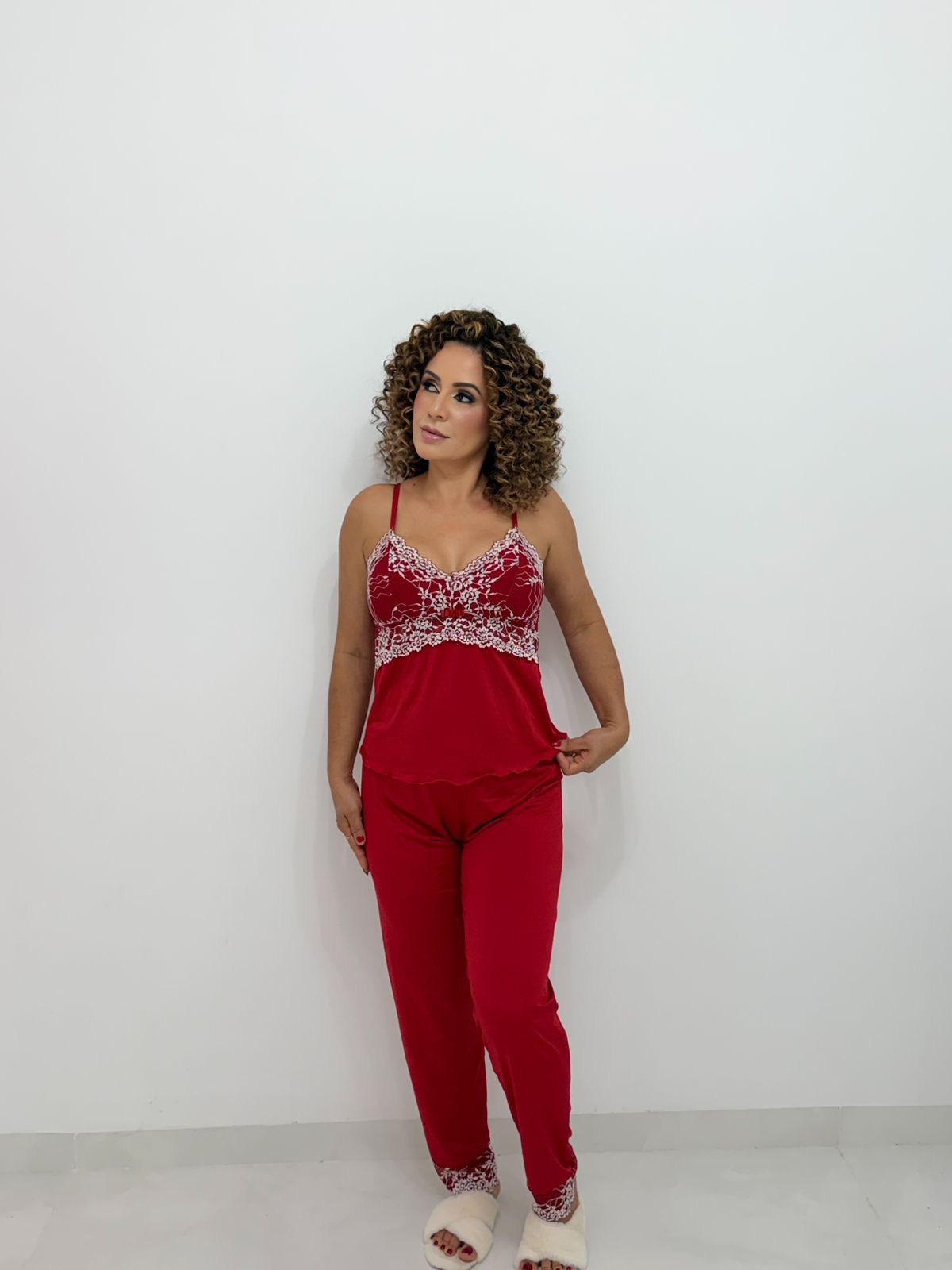 PIJAMA LUXO VERMELHO/BRANCO
