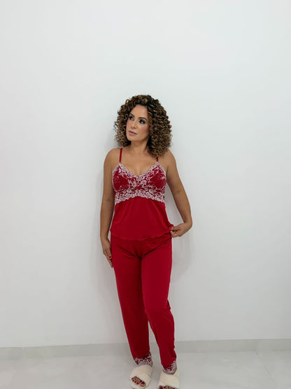 PIJAMA LUXO VERMELHO/BRANCO