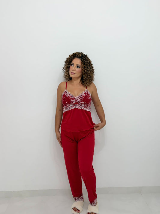 PIJAMA LUXO VERMELHO/BRANCO