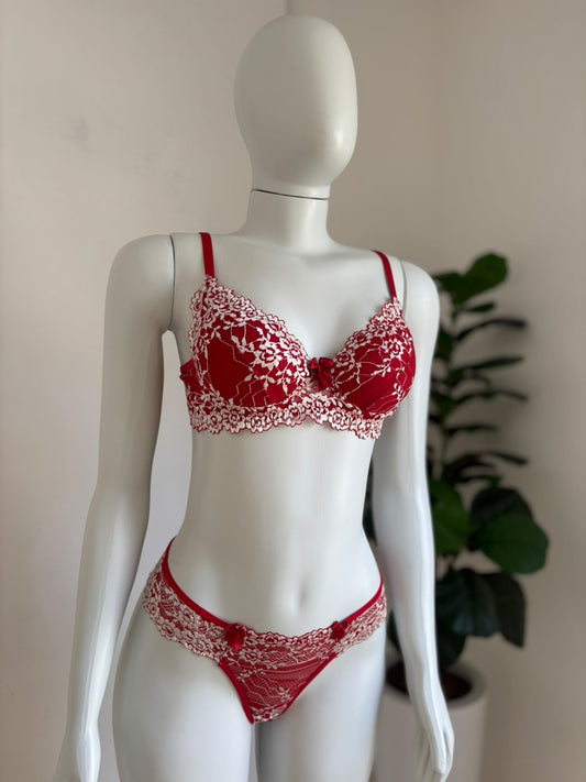 CONJUNTO RENDA BICOLOR VERMELHO/BRANCO