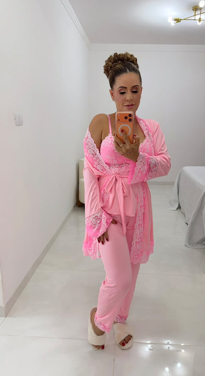 CONJUNTO ROBE E PIJAMA ROSA