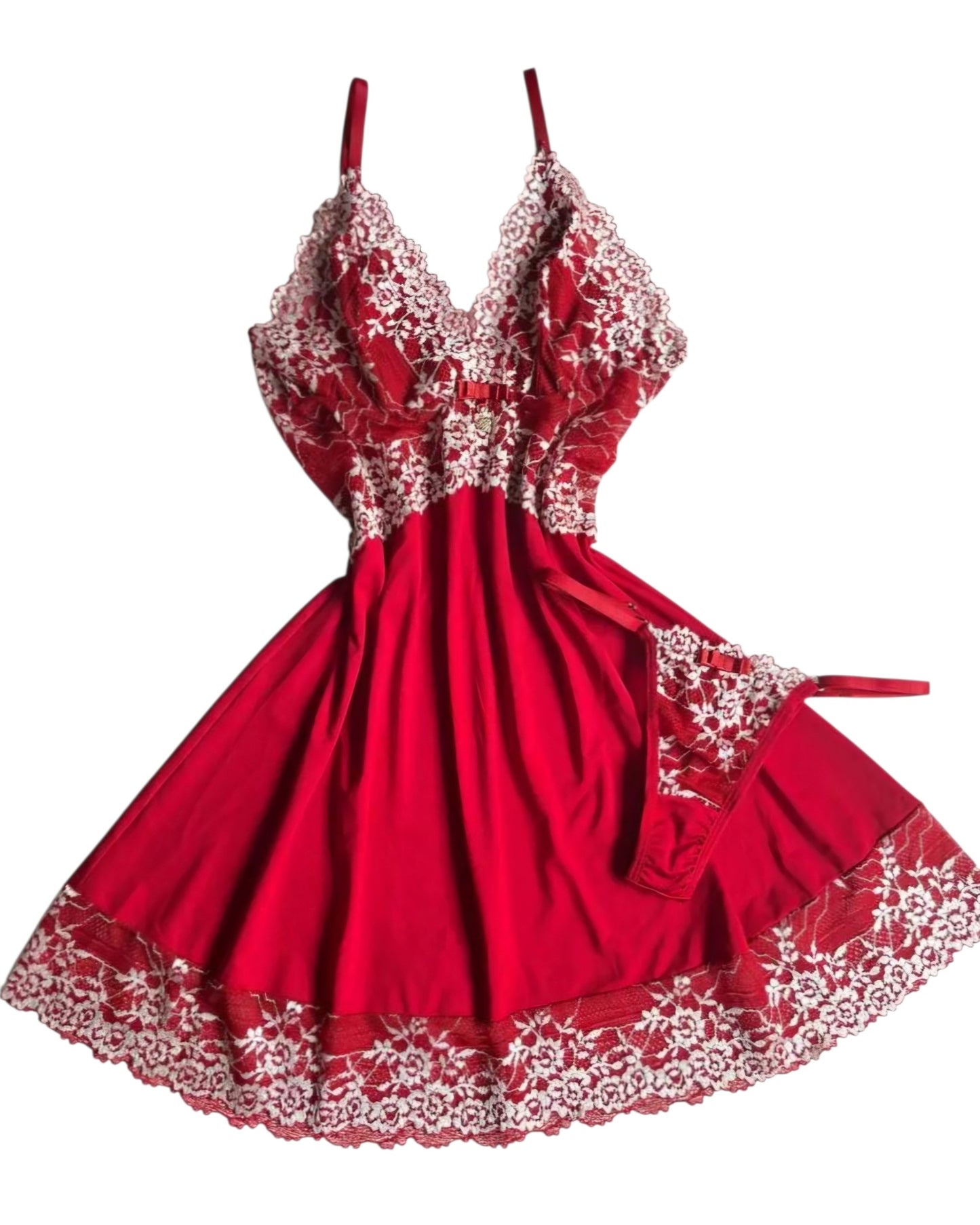 CAMISOLA COM CALCINHA FIO VERMELHO/BRANCO