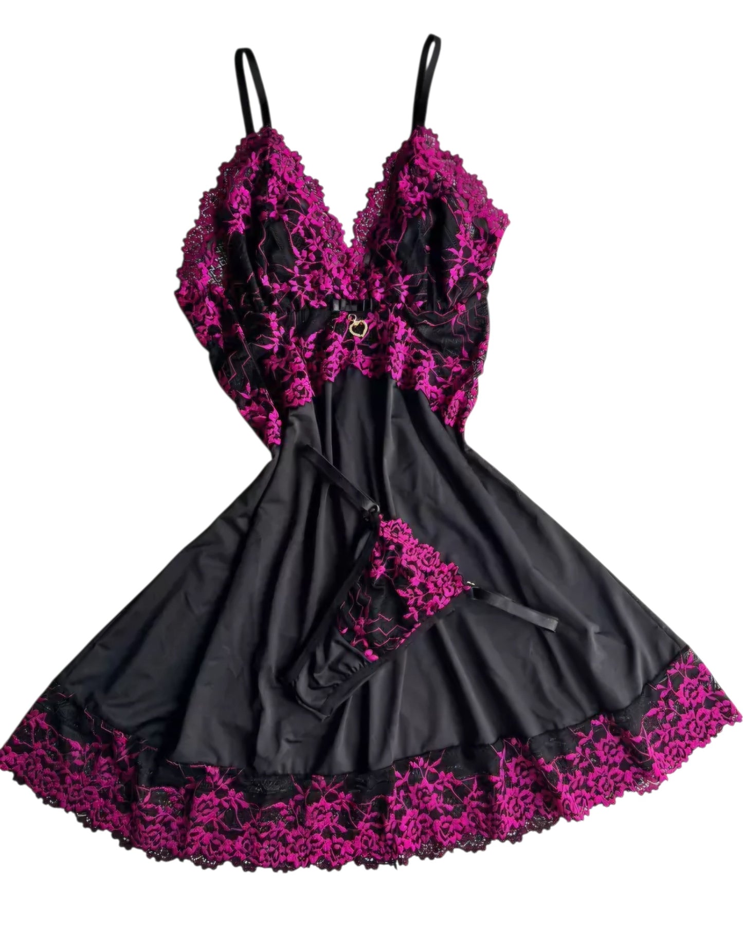 CAMISOLA PRETO/PINK COM CALCINHA FIO