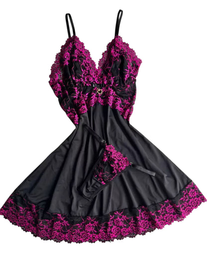 CAMISOLA PRETO/PINK COM CALCINHA FIO