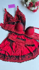 COMBO CAMISOLA E CONJUNTO DE LINGERIE BABADO