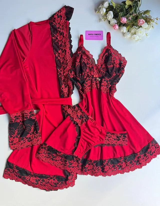 CONJUNTO ROBE CAMISOLA E CALCINHA