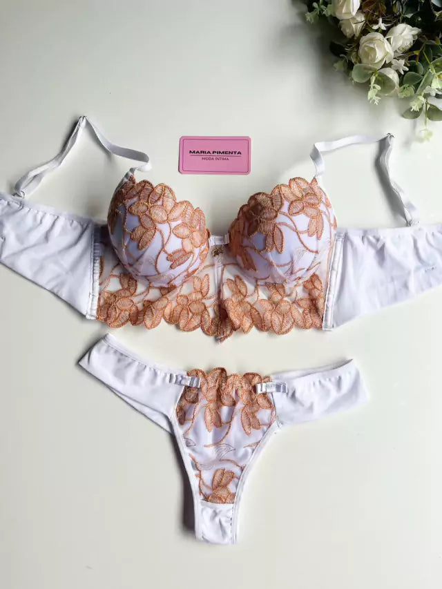 CONJUNTO CROPED BRANCO/DOURADO